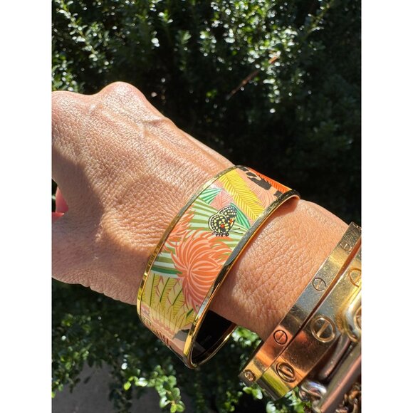 Hermes Bracelet Bangle Cloisonne Rare Enamel Gm Jaguar Quetzal - Picture 4 of 15